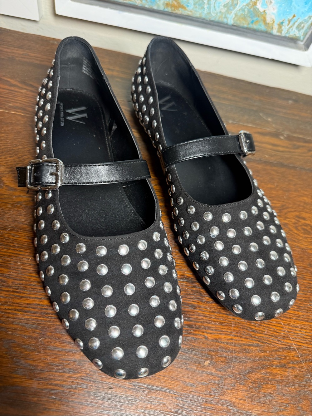 Worthington Dazie Black Studded Mary Jane Flats with Buckle 9.5